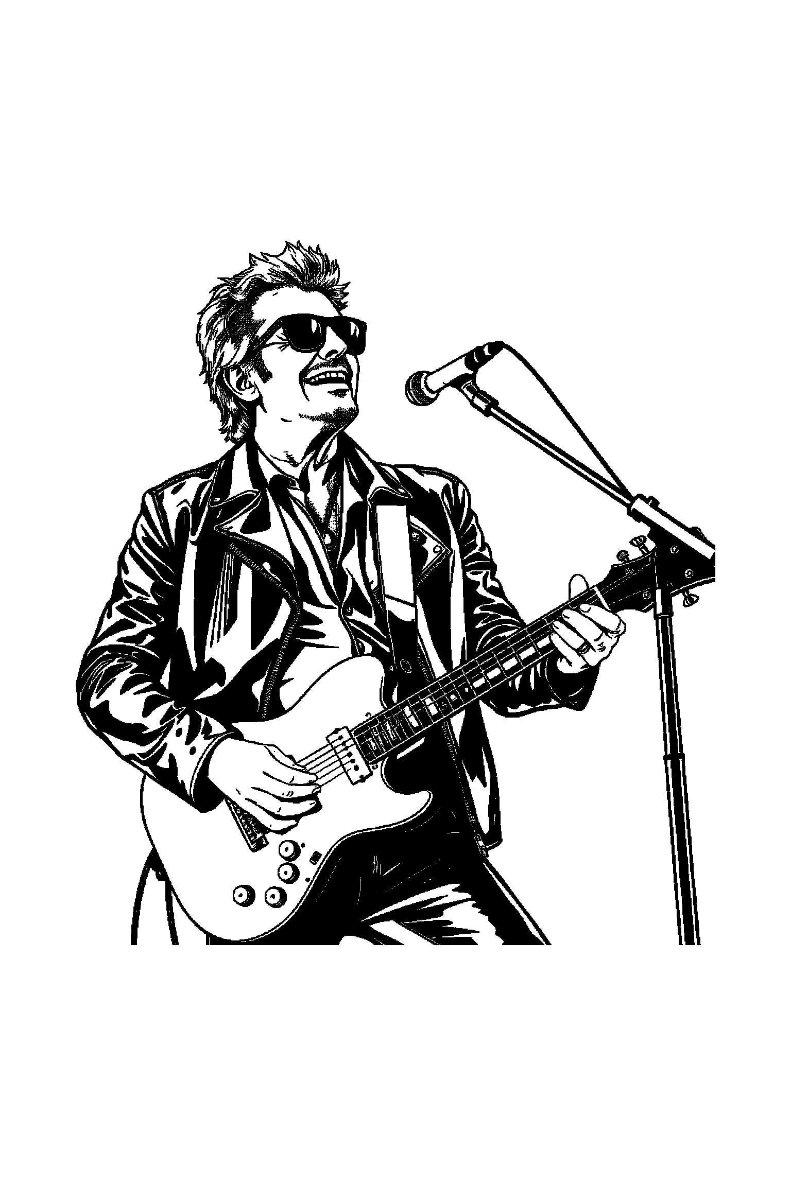 Coloriage Johnny Hallyday gratuit à imprimer - portrait facile avec un guitariste sur scène et de grands contours Coloriage Johnny Hallyday gratuit à imprimer : portrait facile avec un guitariste sur scène et de grands contours