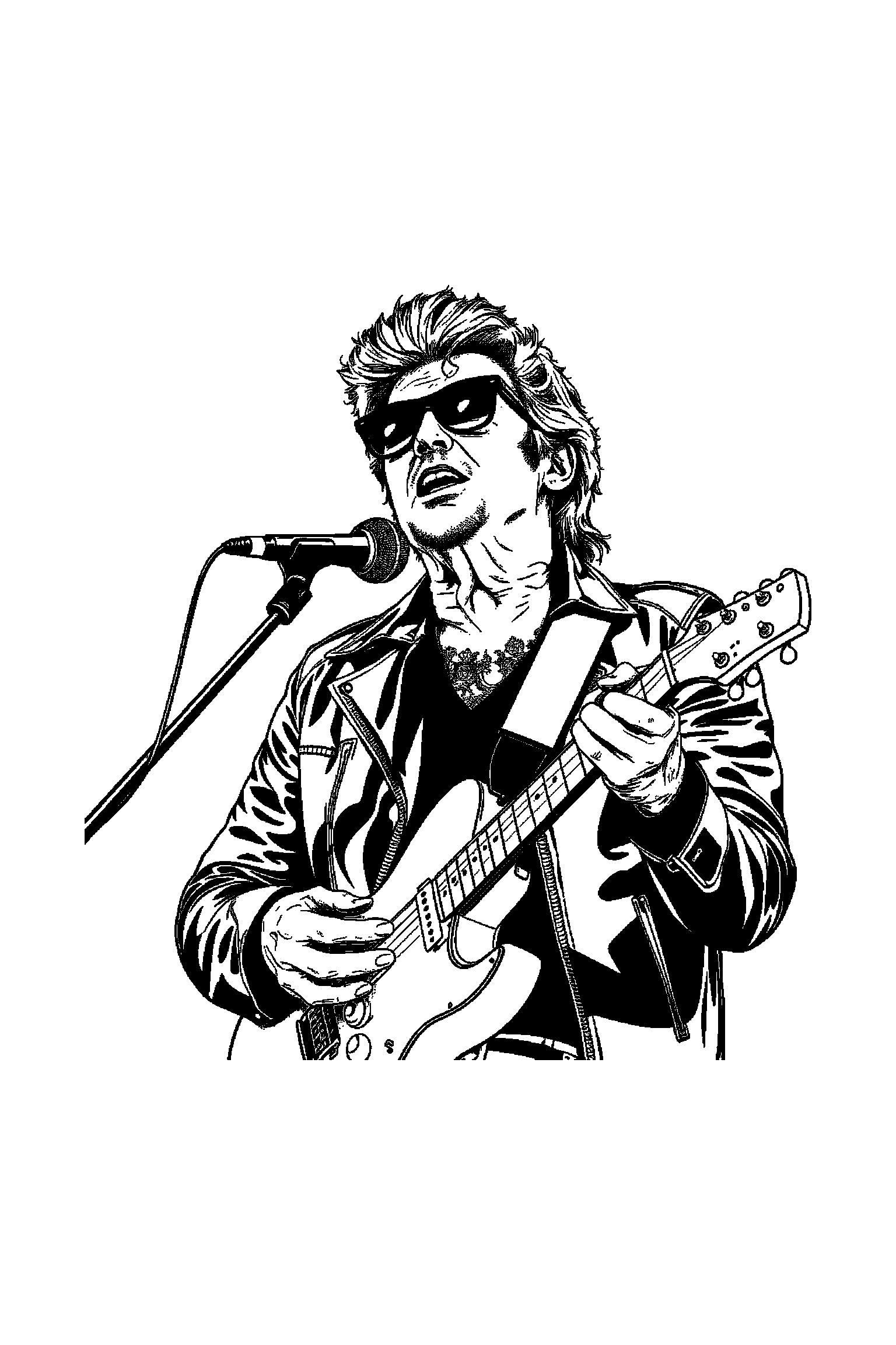 Coloriage Johnny Hallyday gratuit à imprimer - un motard rock tenant une moto Coloriage Johnny Hallyday gratuit à imprimer : un motard rock tenant une moto