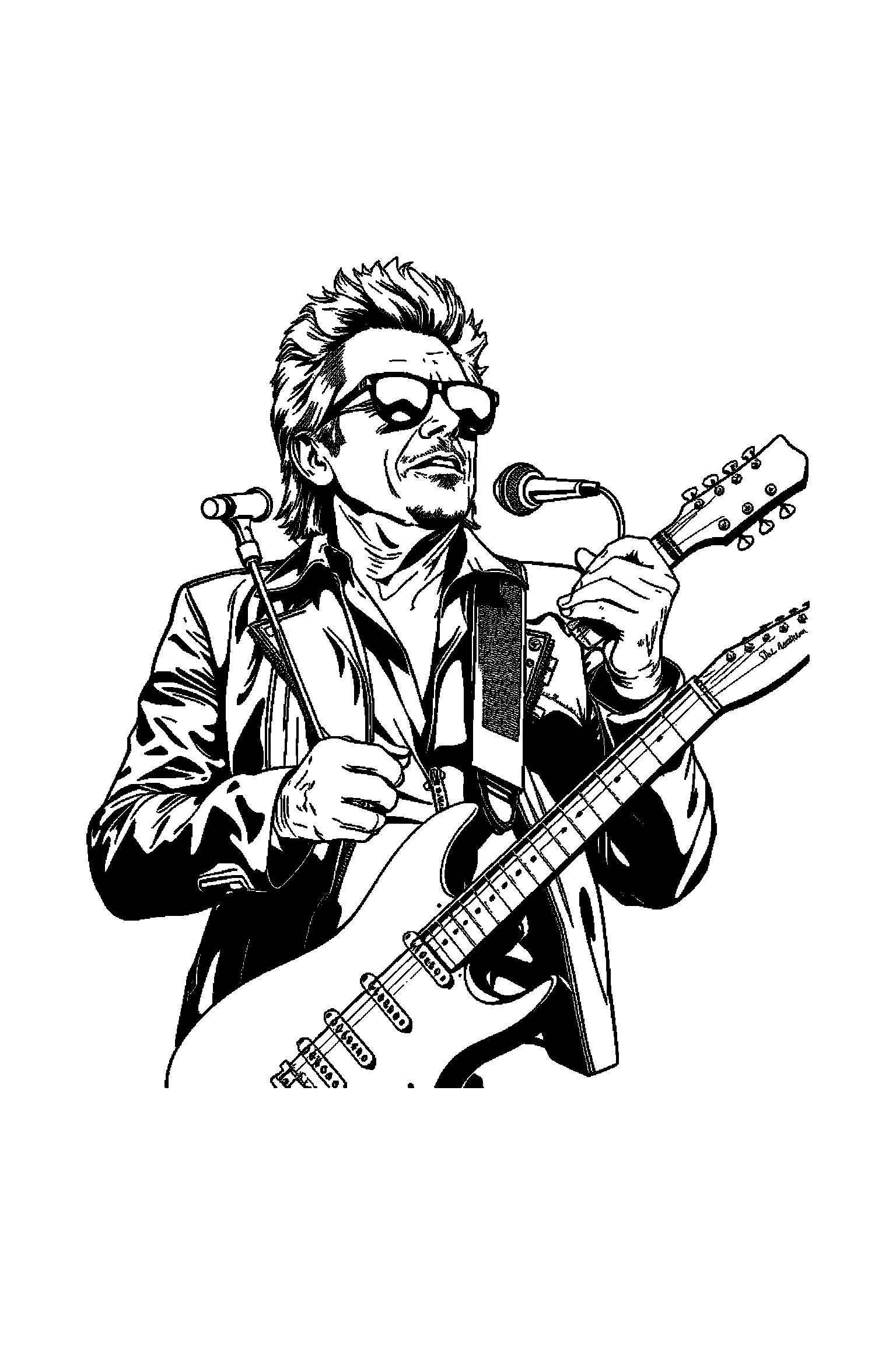 Coloriage Johnny Hallyday gratuit à imprimer - une silhouette de concert devant un projecteur Coloriage Johnny Hallyday gratuit à imprimer : une silhouette de concert devant un projecteur