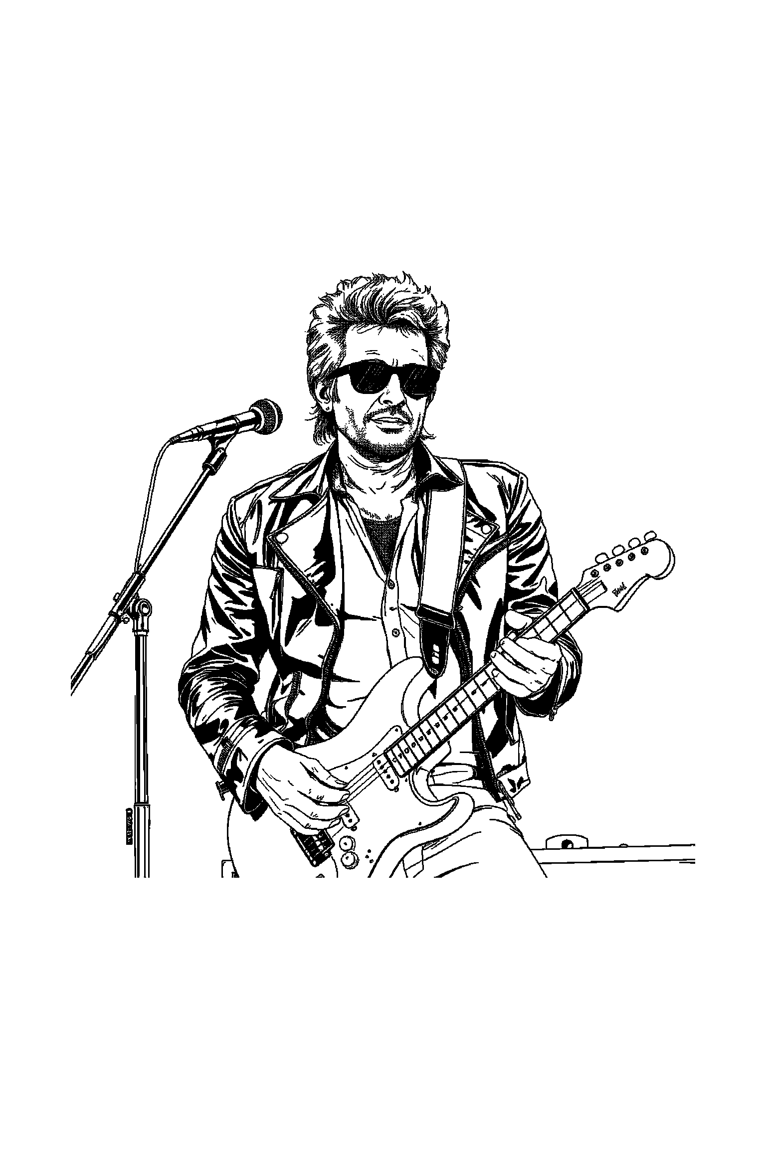 Coloriage Johnny Hallyday gratuit à imprimer - Johnny Hallyday avec un petit sourire timide Coloriage Johnny Hallyday gratuit à imprimer : Johnny Hallyday avec un petit sourire timide