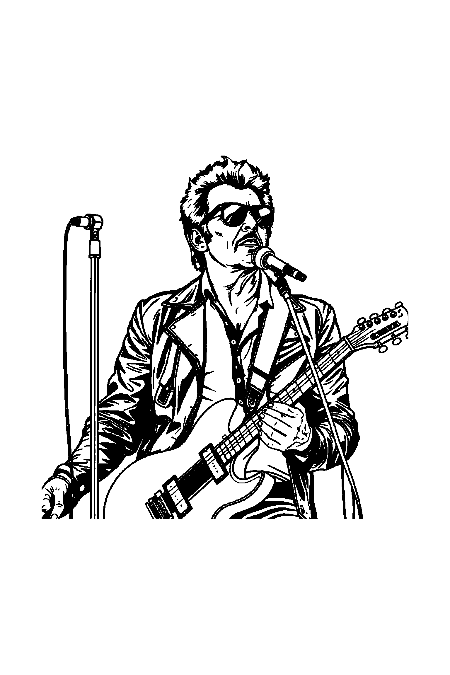 Coloriage Johnny Hallyday gratuit à imprimer - un motard rock posé au centre de la page Coloriage Johnny Hallyday gratuit à imprimer : un motard rock posé au centre de la page