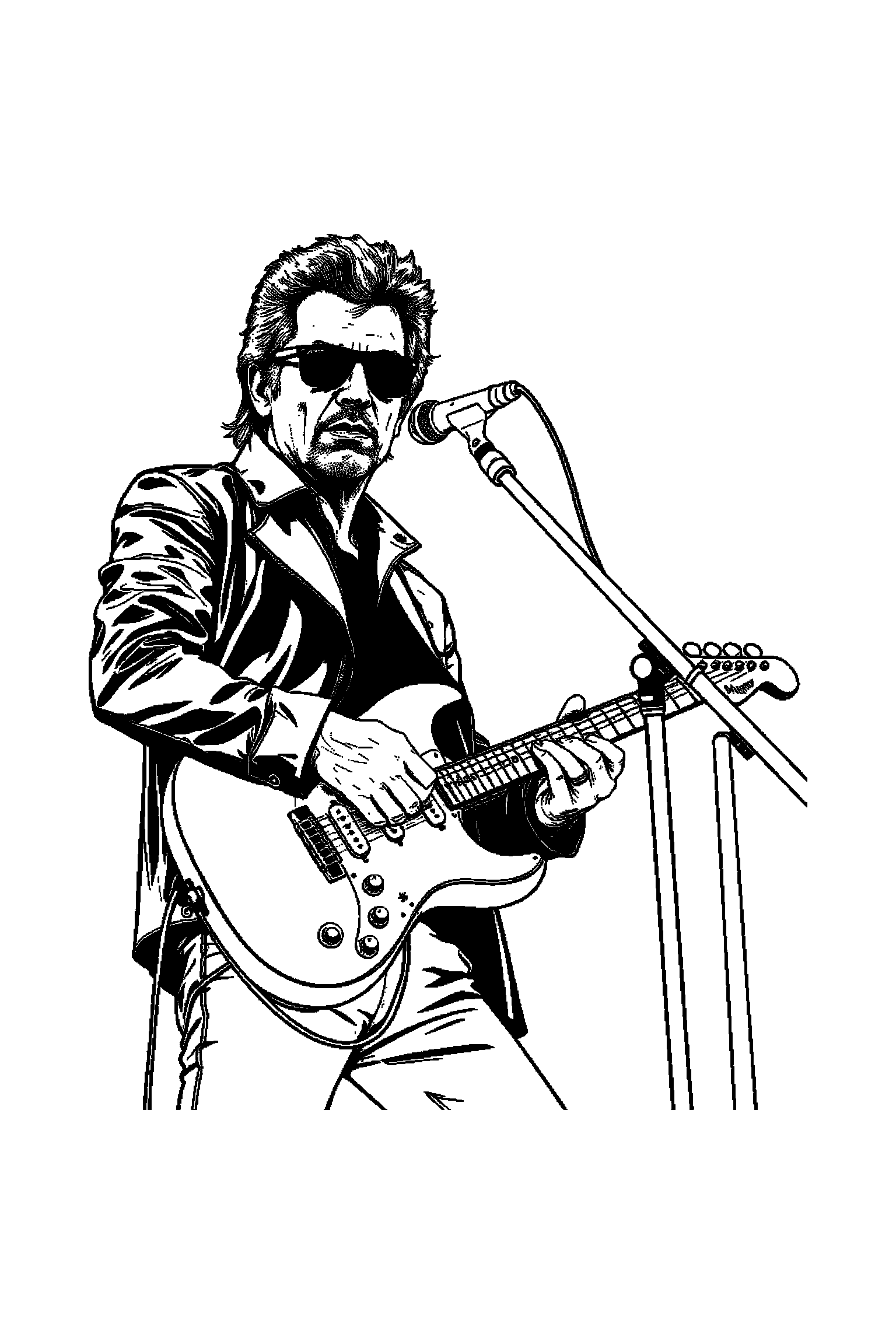 Coloriage Johnny Hallyday gratuit à imprimer - un chanteur rock qui regarde une étoile Coloriage Johnny Hallyday gratuit à imprimer : un chanteur rock qui regarde une étoile