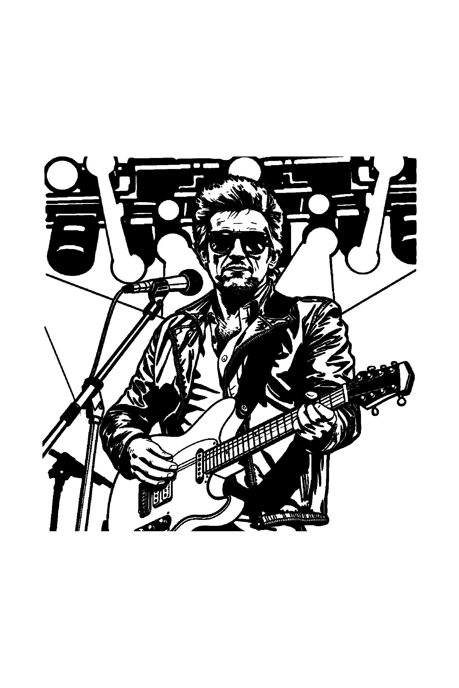 Coloriage Johnny Hallyday gratuit à imprimer - un guitariste sur scène avec un cadeau fermé Coloriage Johnny Hallyday gratuit à imprimer : un guitariste sur scène avec un cadeau fermé