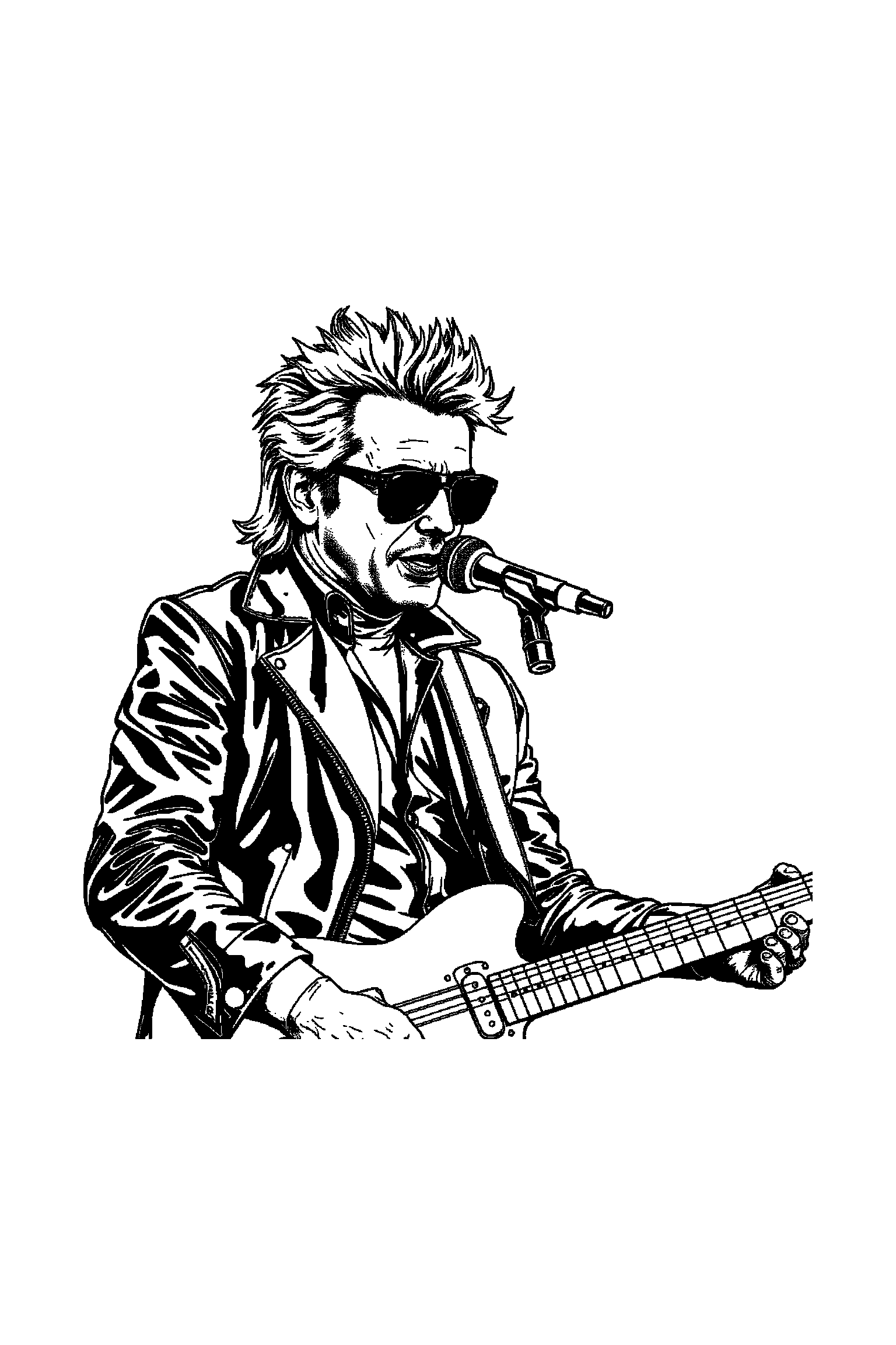 Coloriage Johnny Hallyday gratuit à imprimer - un motard rock en portrait facile à colorier Coloriage Johnny Hallyday gratuit à imprimer : un motard rock en portrait facile à colorier