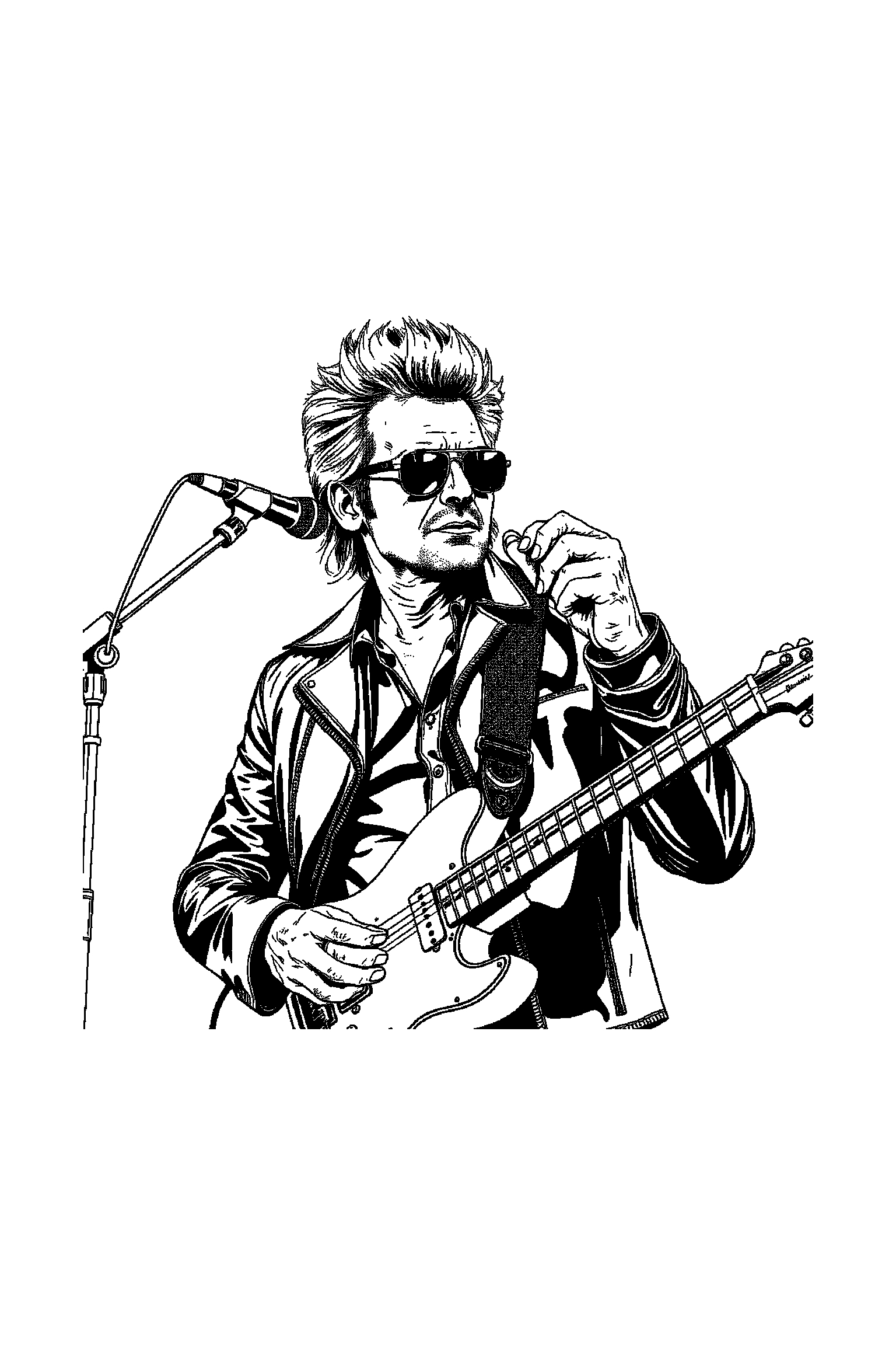 Coloriage Johnny Hallyday gratuit à imprimer - un chanteur rock tenant un micro devant lui Coloriage Johnny Hallyday gratuit à imprimer : un chanteur rock tenant un micro devant lui