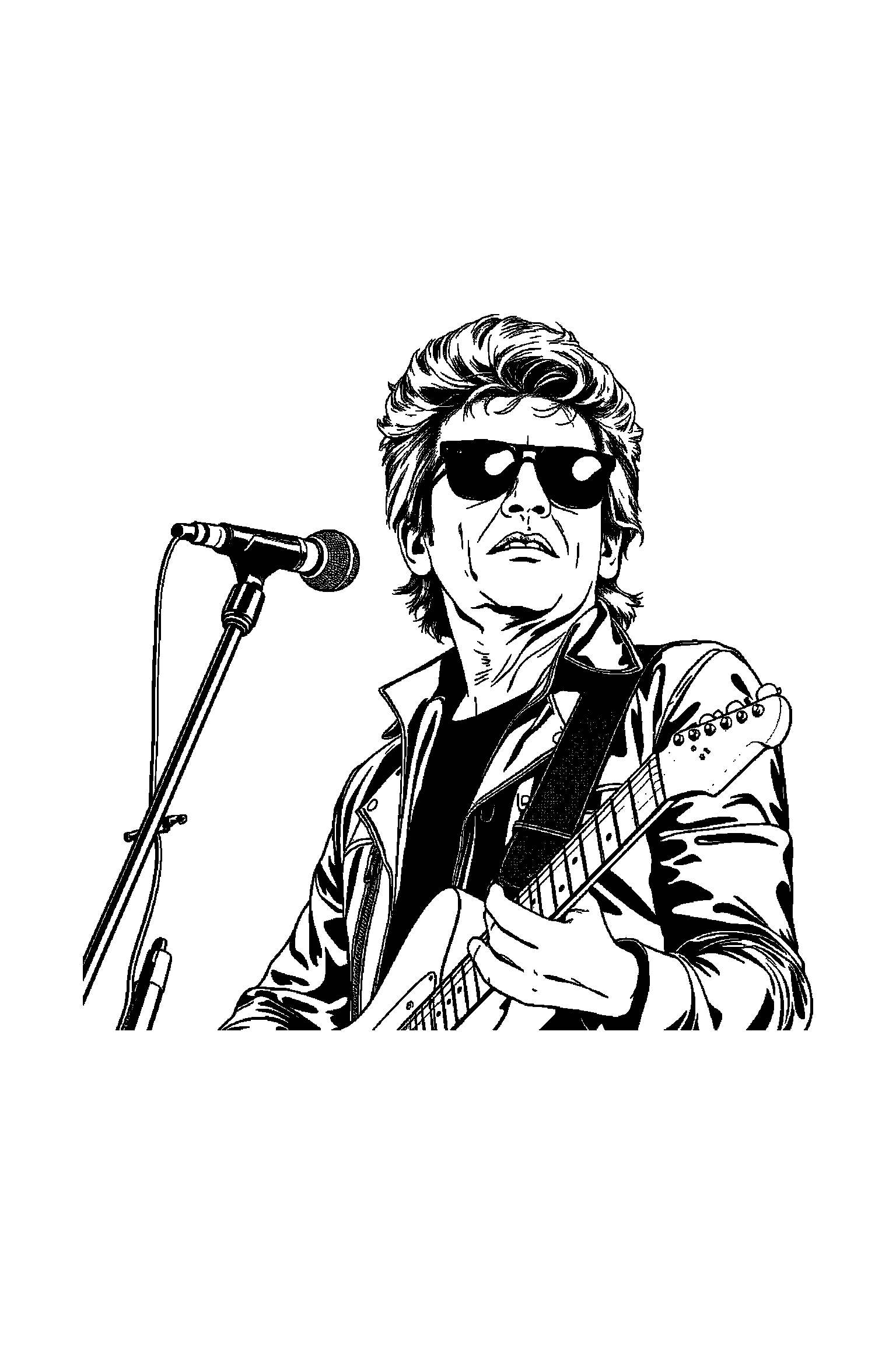 Coloriage Johnny Hallyday gratuit à imprimer - un guitariste sur scène entouré de grands contours arrondis Coloriage Johnny Hallyday gratuit à imprimer : un guitariste sur scène entouré de grands contours arrondis