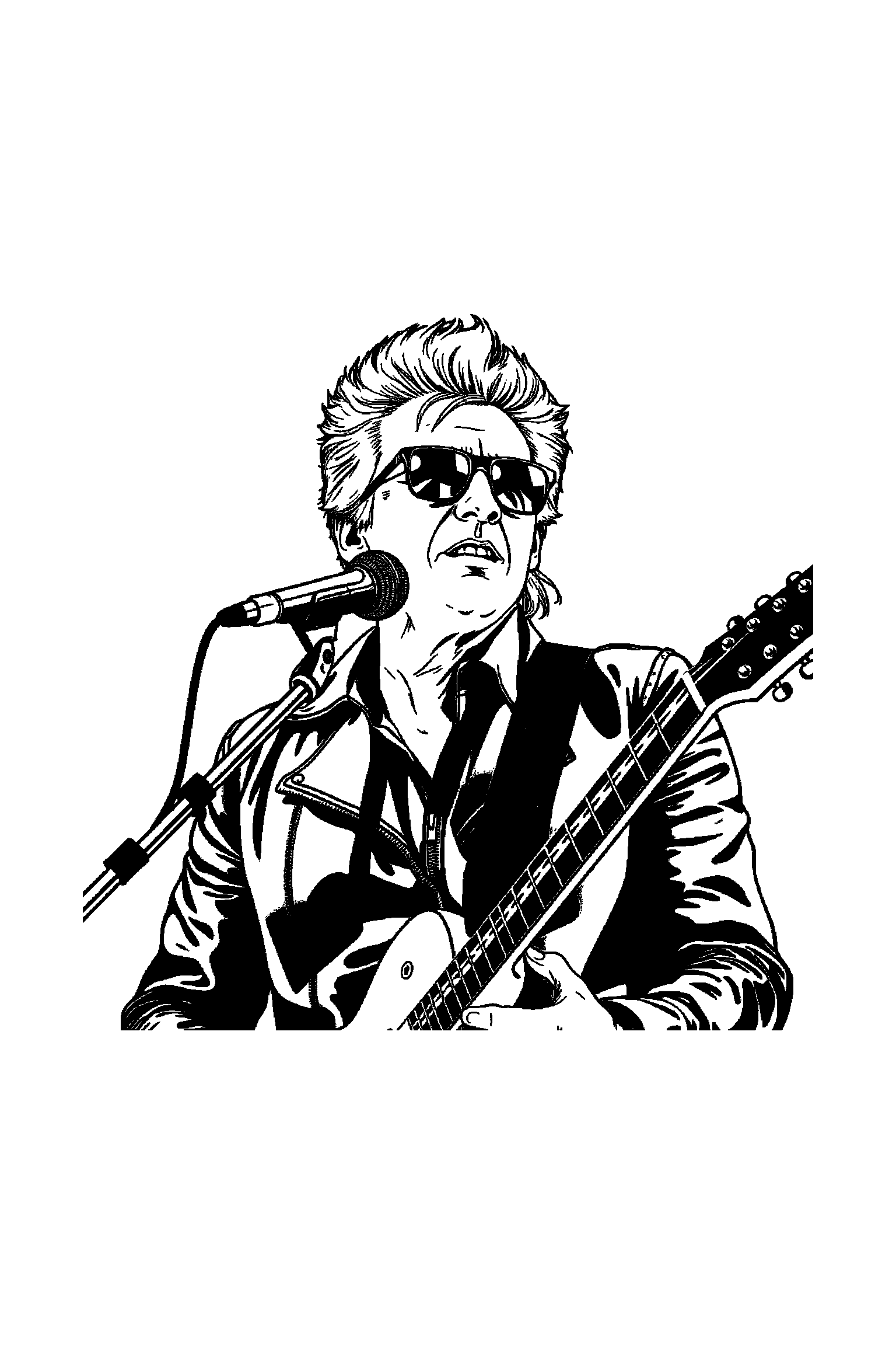 Coloriage Johnny Hallyday gratuit à imprimer - un motard rock avec un décor très simple Coloriage Johnny Hallyday gratuit à imprimer : un motard rock avec un décor très simple