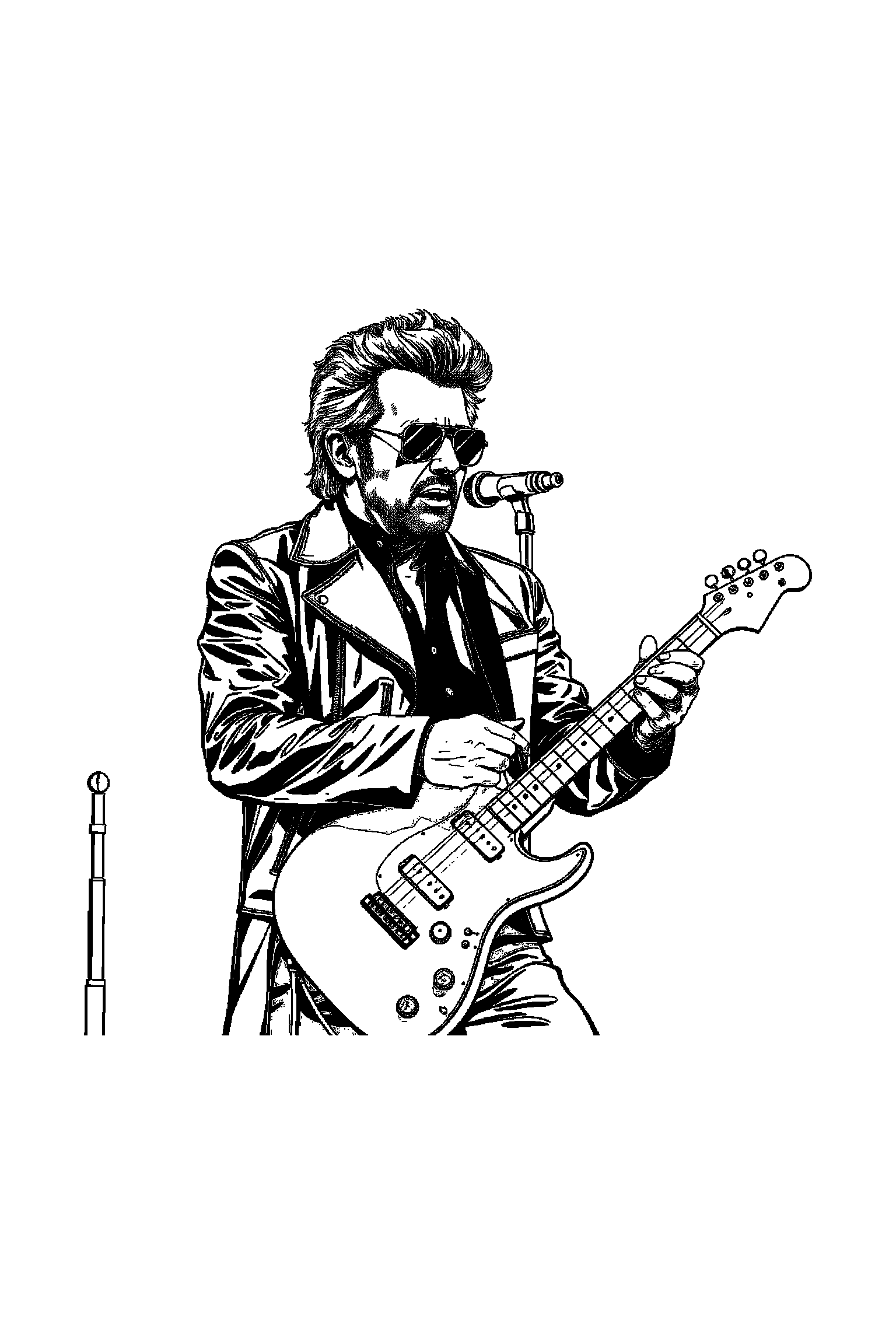 Coloriage Johnny Hallyday gratuit à imprimer - un guitariste sur scène en petite scène d'aventure Coloriage Johnny Hallyday gratuit à imprimer : un guitariste sur scène en petite scène d'aventure