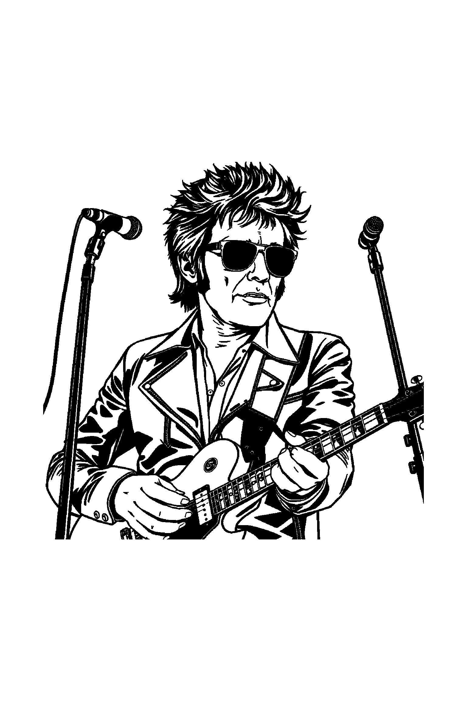 Coloriage Johnny Hallyday gratuit à imprimer - un motard rock avec un décor d'arrière-plan Coloriage Johnny Hallyday gratuit à imprimer : un motard rock avec un décor d'arrière-plan
