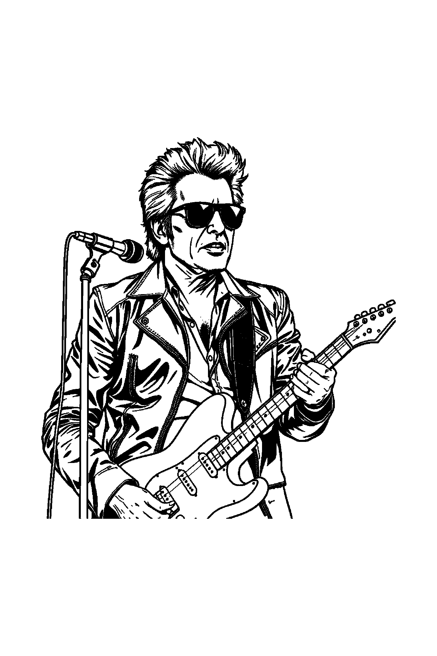 Coloriage Johnny Hallyday gratuit à imprimer - Johnny Hallyday devant un fond décoré avec étoiles Coloriage Johnny Hallyday gratuit à imprimer : Johnny Hallyday devant un fond décoré avec étoiles