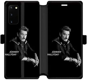 Housse portefeuille en cuir Johnny Hallyday Noir pour Samsung Galaxy S20 avec 2 porte-cartes