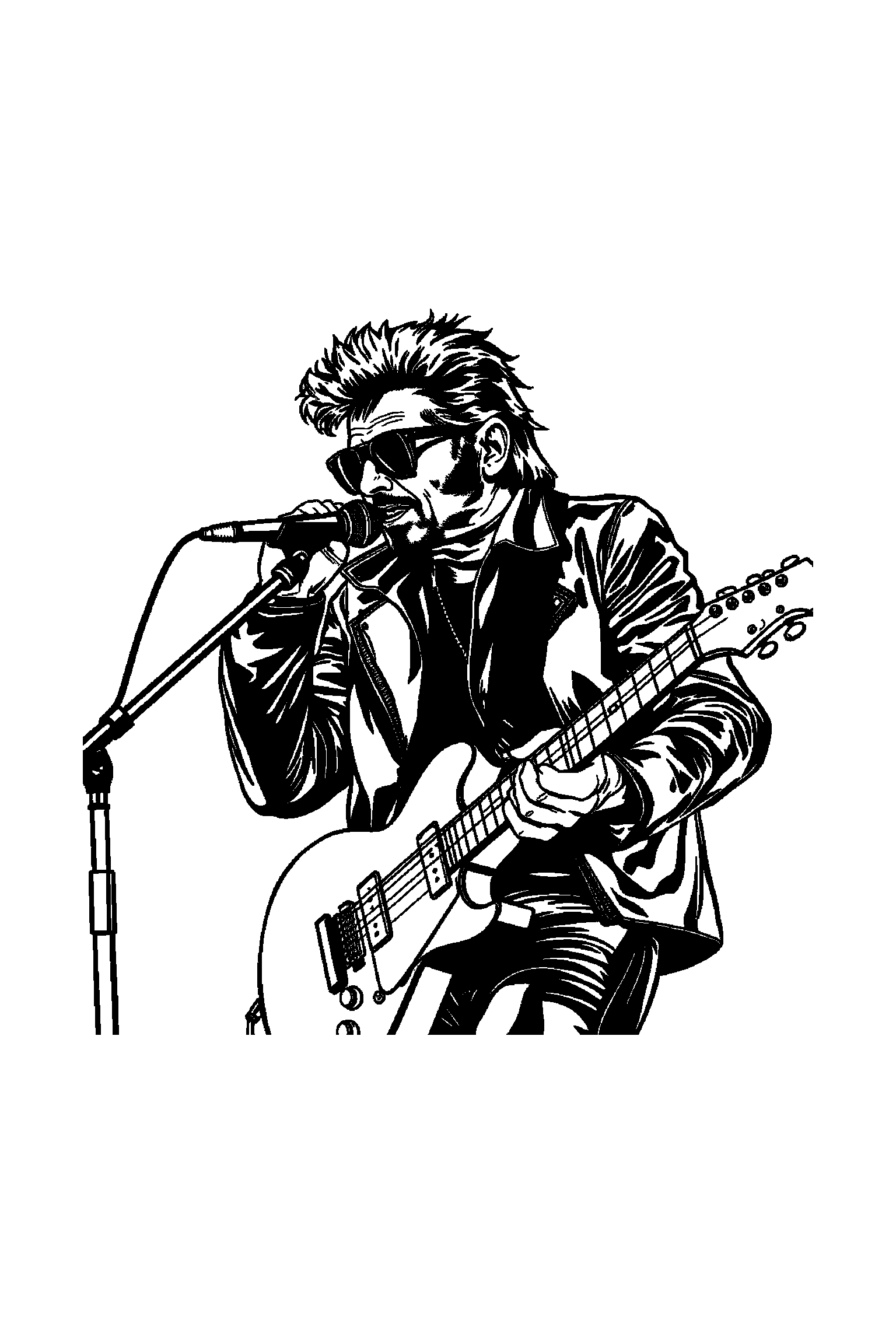 Coloriage Johnny Hallyday gratuit à imprimer - une silhouette de concert dans une scène joyeuse Coloriage Johnny Hallyday gratuit à imprimer : une silhouette de concert dans une scène joyeuse