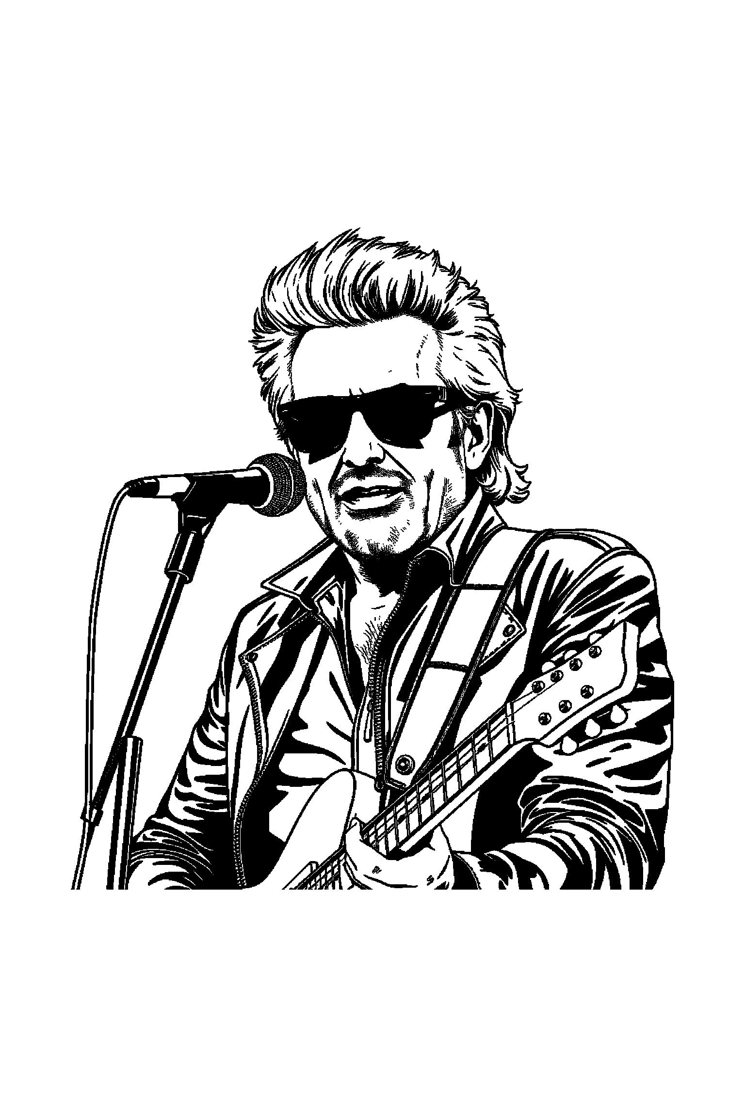 Coloriage Johnny Hallyday gratuit à imprimer - Johnny Hallyday au milieu de grands éléments faciles Coloriage Johnny Hallyday gratuit à imprimer : Johnny Hallyday au milieu de grands éléments faciles