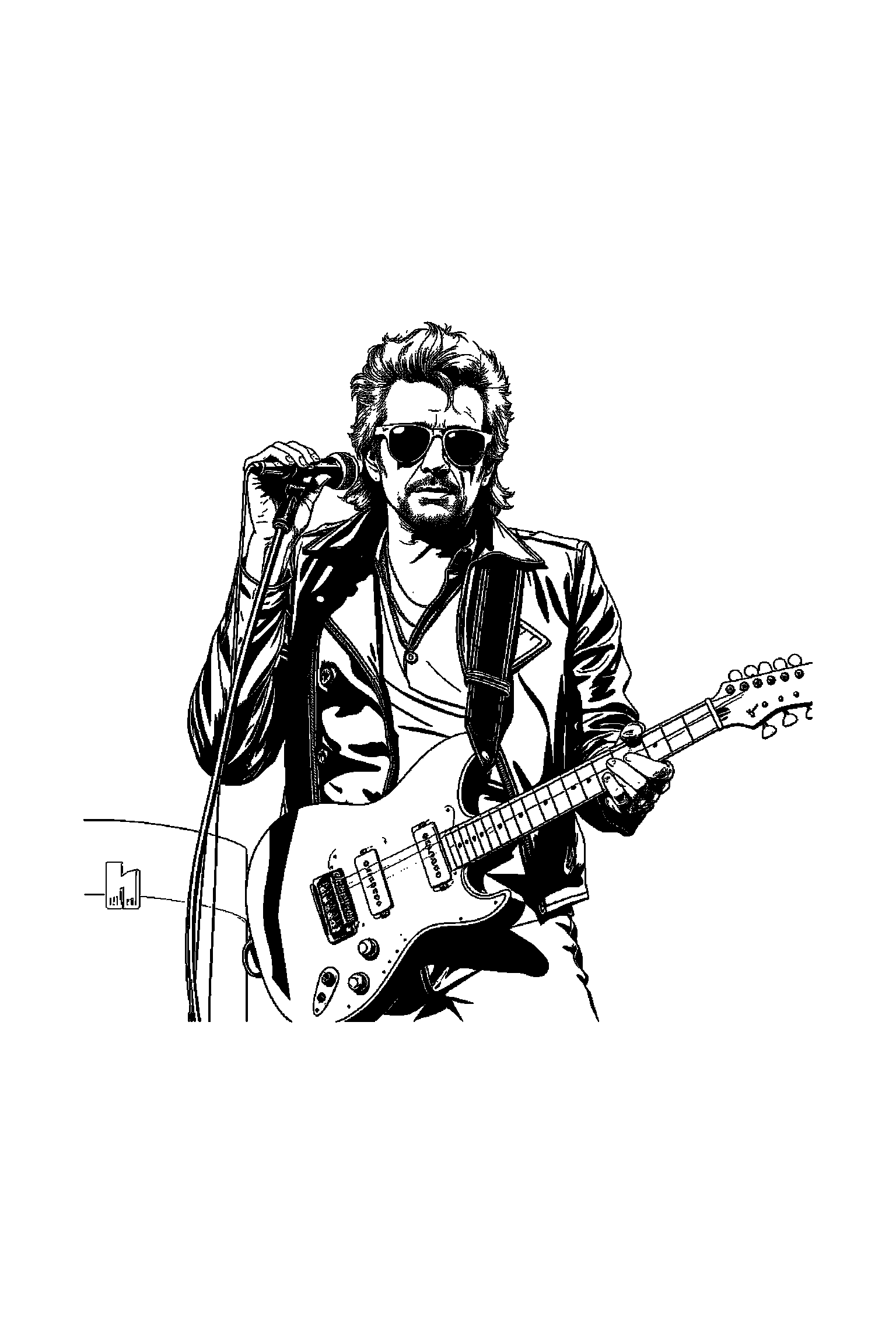 Coloriage Johnny Hallyday gratuit à imprimer - un chanteur rock avec un micro sur un fond clair Coloriage Johnny Hallyday gratuit à imprimer : un chanteur rock avec un micro sur un fond clair