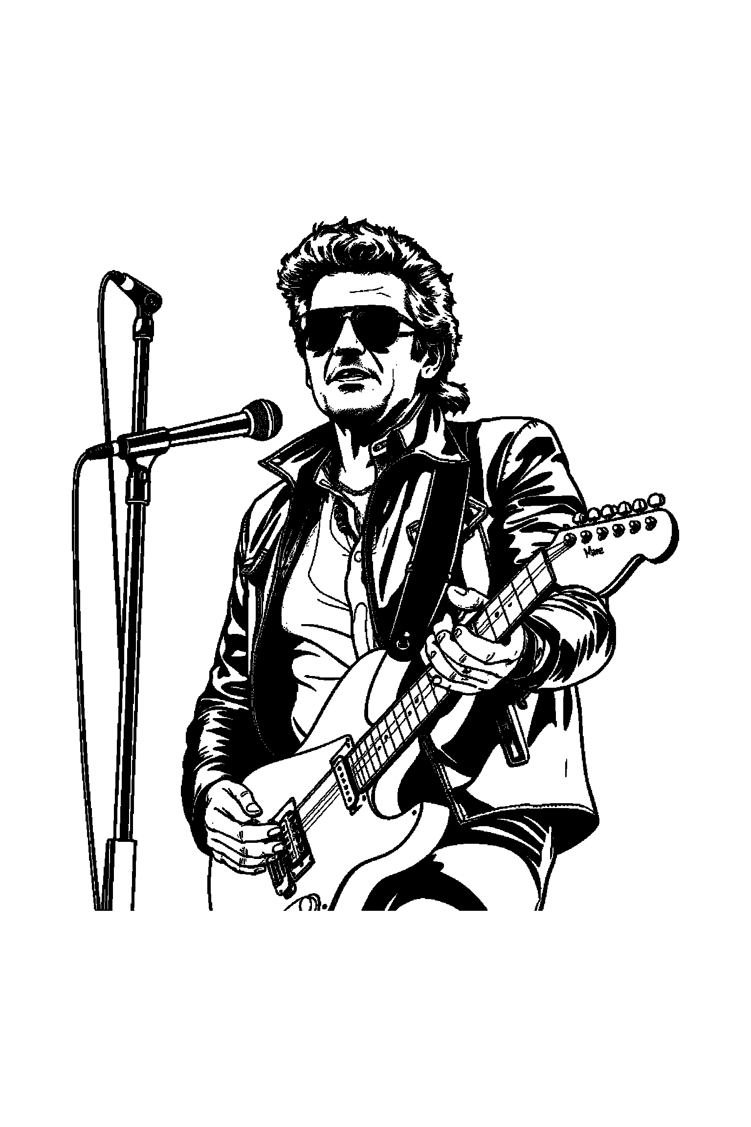 Coloriage Johnny Hallyday gratuit à imprimer - un guitariste sur scène en mouvement avec des lignes simples Coloriage Johnny Hallyday gratuit à imprimer : un guitariste sur scène en mouvement avec des lignes simples
