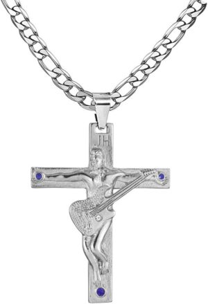 Collier pendentif croix Johnny Hallyday signature en acier inoxydable