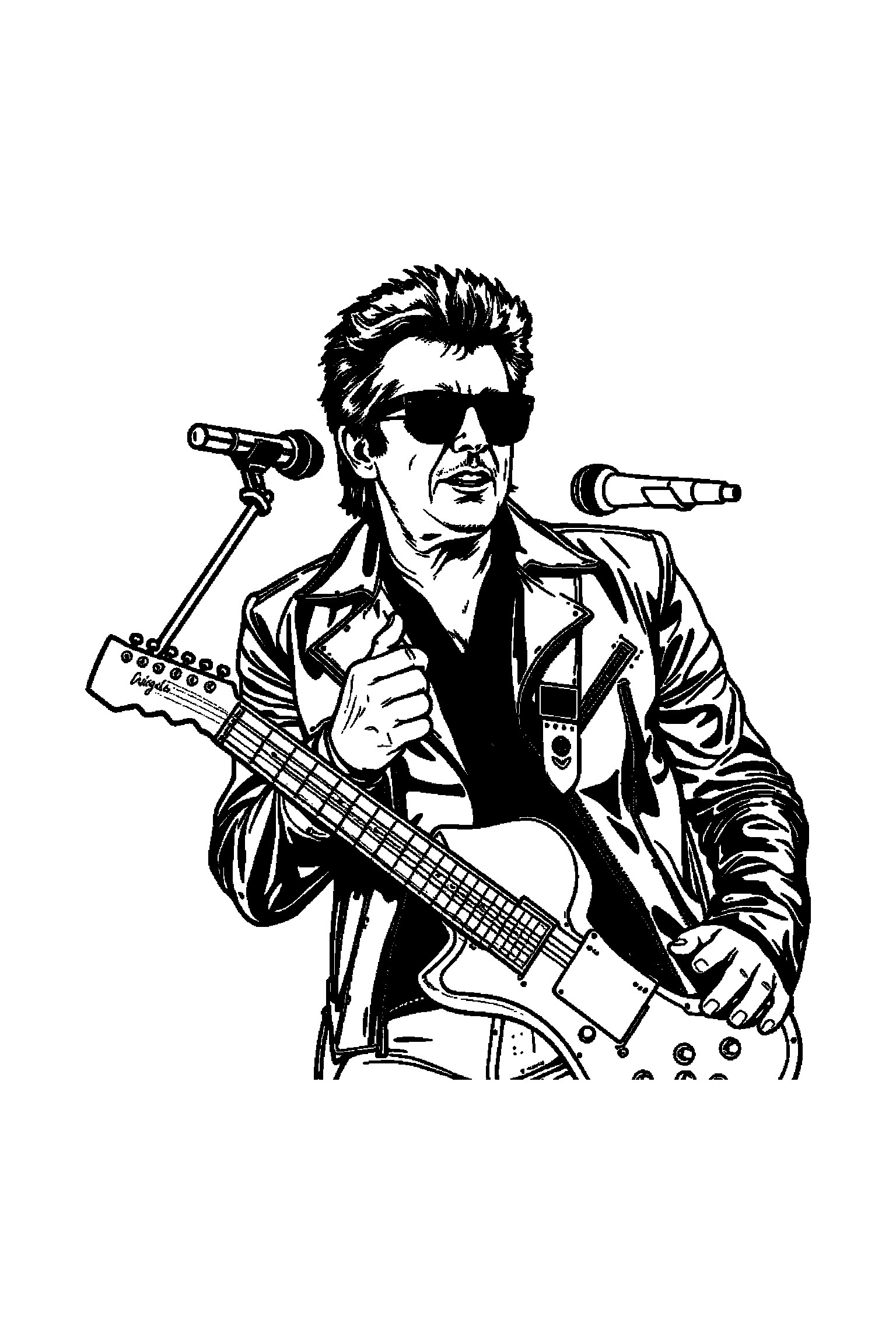 Coloriage Johnny Hallyday gratuit à imprimer - Johnny Hallyday dans une petite scène avec une guitare Coloriage Johnny Hallyday gratuit à imprimer : Johnny Hallyday dans une petite scène avec une guitare