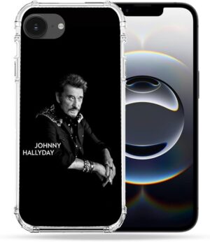 Coque noire renforcée iPhone 16e Johnny Hallyday