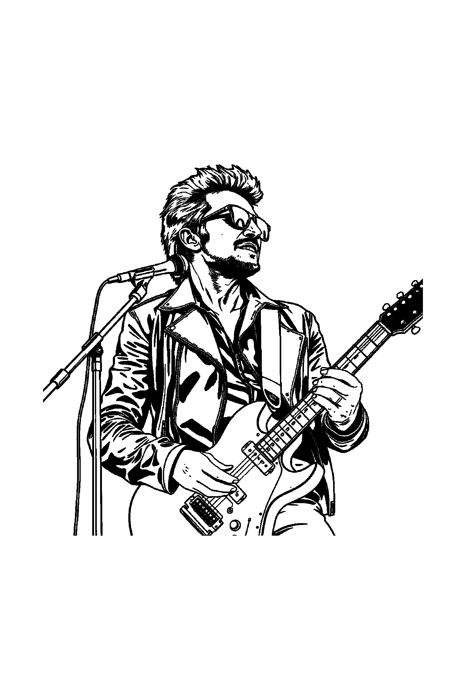Coloriage Johnny Hallyday gratuit à imprimer - Johnny Hallyday avec décor détaillé de une scène de concert Coloriage Johnny Hallyday gratuit à imprimer : Johnny Hallyday avec décor détaillé de une scène de concert