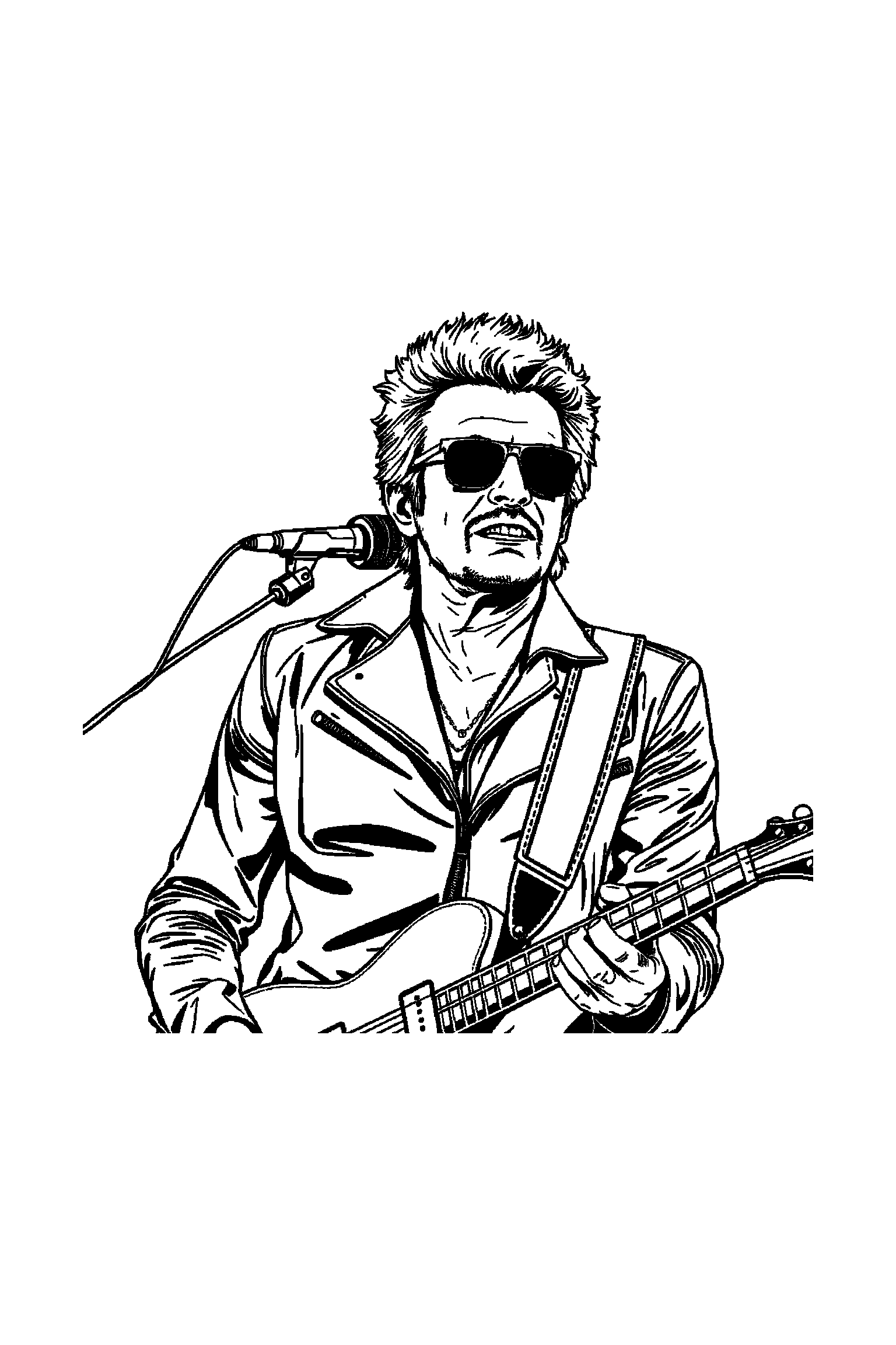 Coloriage Johnny Hallyday gratuit à imprimer - portrait détaillé de un chanteur rock avec motifs flammes Coloriage Johnny Hallyday gratuit à imprimer : portrait détaillé de un chanteur rock avec motifs flammes