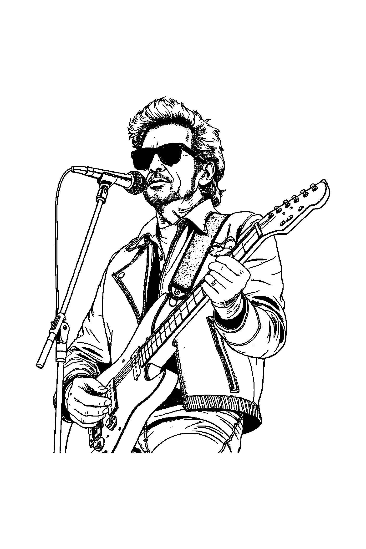 Coloriage Johnny Hallyday gratuit à imprimer - une silhouette de concert entouré de lignes de projecteurs et petits détails Coloriage Johnny Hallyday gratuit à imprimer : une silhouette de concert entouré de lignes de projecteurs et petits détails
