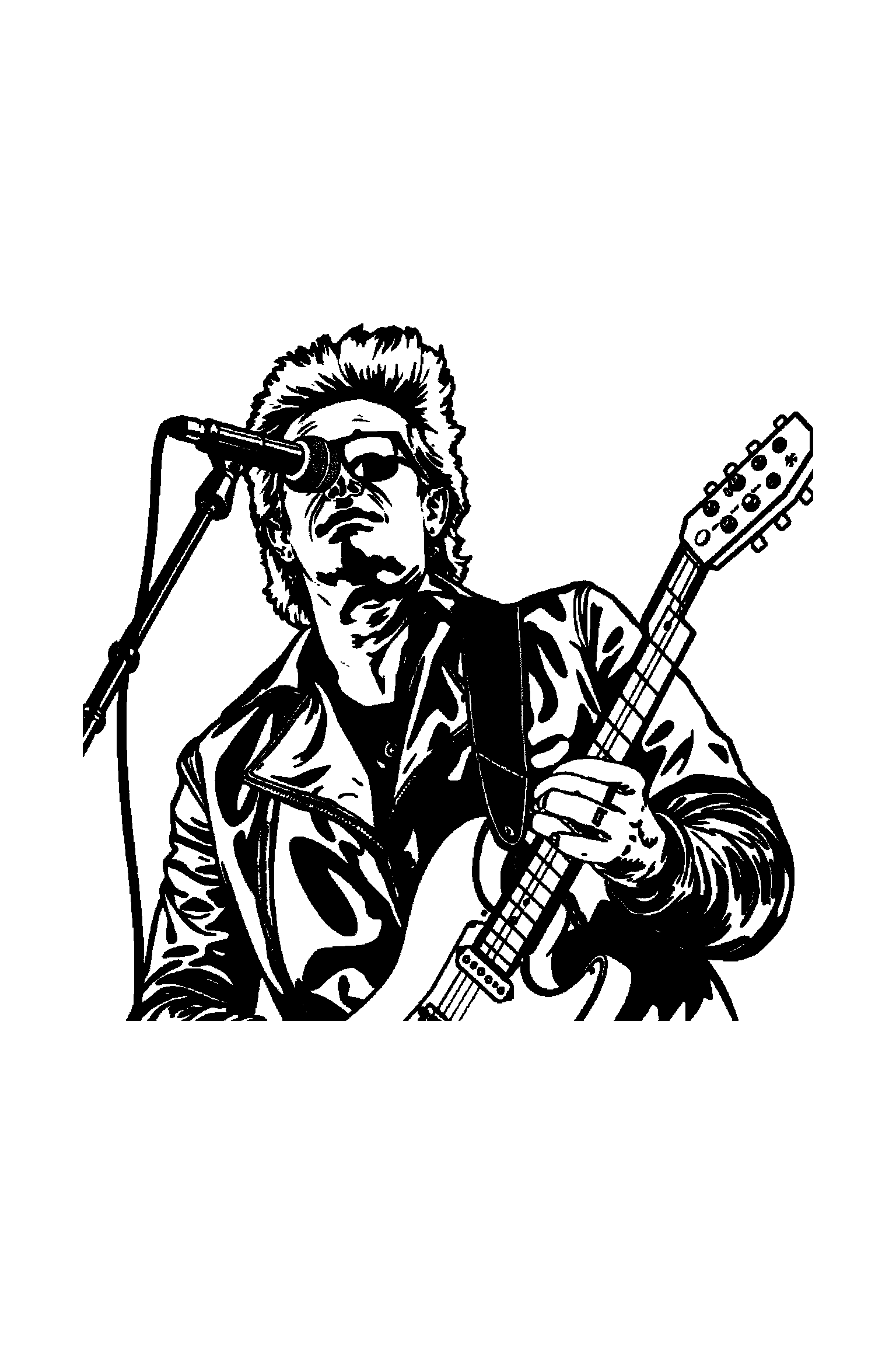 Coloriage Johnny Hallyday gratuit à imprimer - un chanteur rock au centre avec scène détaillée de une route Coloriage Johnny Hallyday gratuit à imprimer : un chanteur rock au centre avec scène détaillée de une route