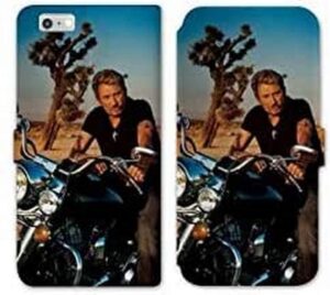 Étui portefeuille Johnny Hallyday Moto en cuir pour iPhone 7, 8 et SE 2020