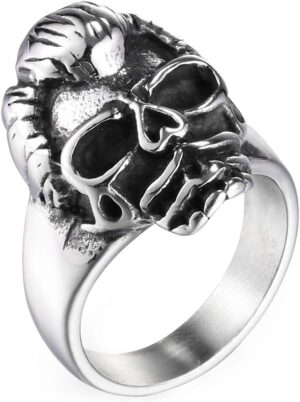 Bague Johnny Hallyday tête de mort en acier inoxydable pour homme
