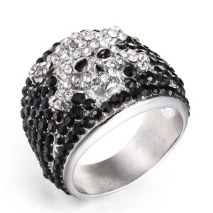 Bague Johnny Hallyday tête de mort en zircon, tailles 57 à 67