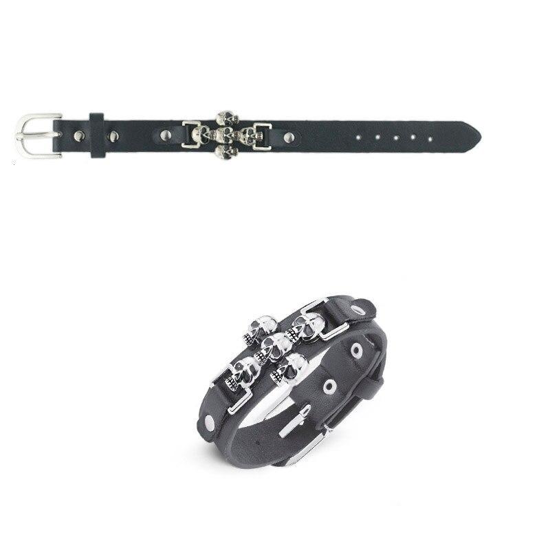 Bracelet Johnny Hallyday en cuir à 5 têtes de mort – Image 3