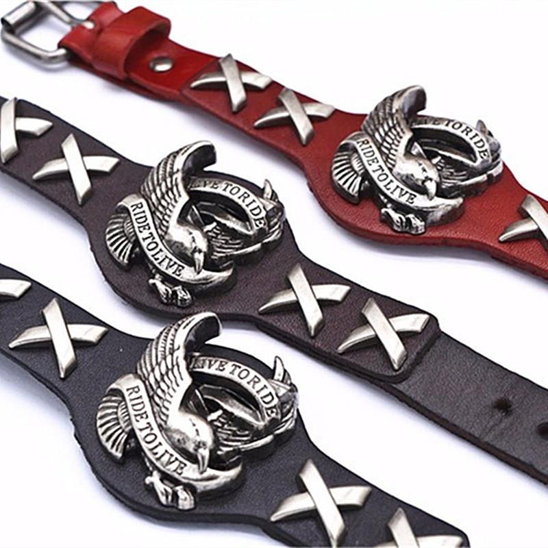 Bracelet cuir Johnny Hallyday Live to ride, Noir, Marron ou Rouge – Image 5