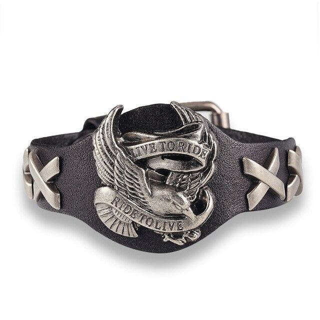 Bracelet cuir Johnny Hallyday Live to ride, Noir, Marron ou Rouge