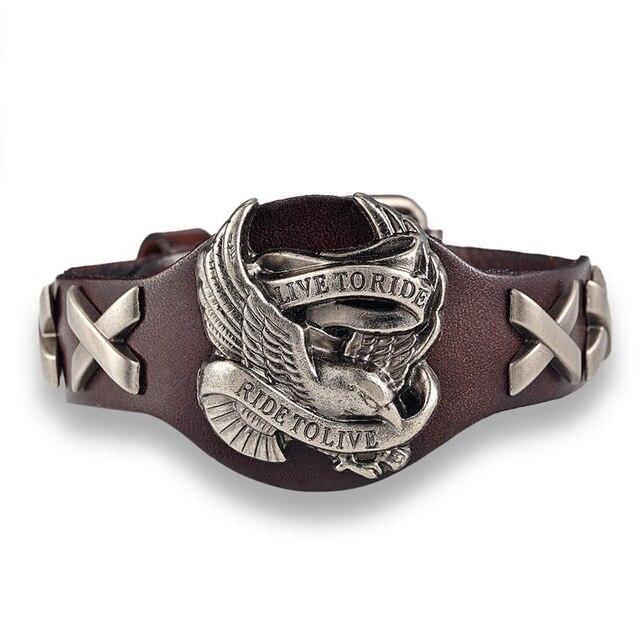 Bracelet cuir Johnny Hallyday Live to ride, Noir, Marron ou Rouge – Image 2