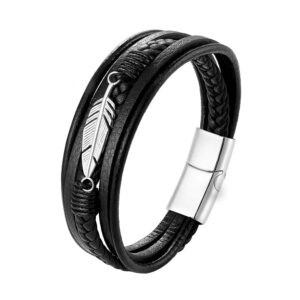 Bracelet Johnny Hallyday en cuir avec plume