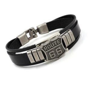 Bracelet cuir Johnny Hallyday Route 66 #2, coloris Noir ou Marron