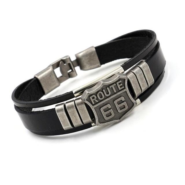 Bracelet cuir Johnny Hallyday Route 66 #2, coloris Noir ou Marron