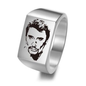 Chevalière effigie Johnny Hallyday, argent ou noire