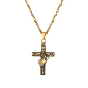 Collier pendentif Johnny Hallyday croix squelette, modèles 1 et 2