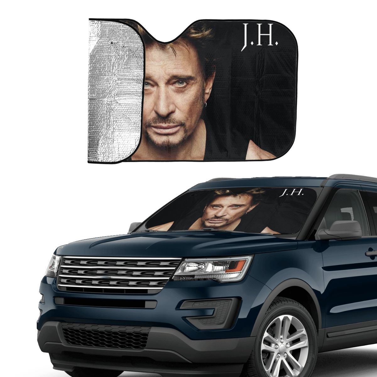 Pare-soleil voiture Johnny Hallyday, modèle 2, 130 cm x 70 cm ou 140 cm x 76 cm – Image 2