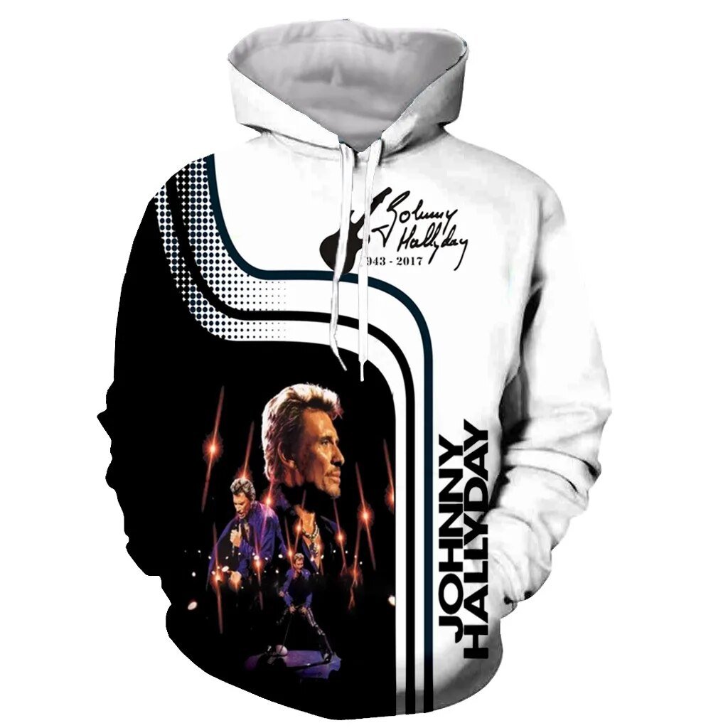 Sweat-shirt à capuche Johnny Hallyday #10, tailles S à 6XL