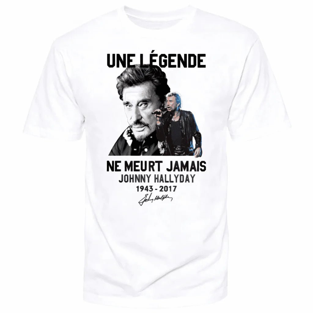 Tee-shirt Johnny Hallyday en coton, Une légende ne meurt jamais, 5 couleurs – Image 3