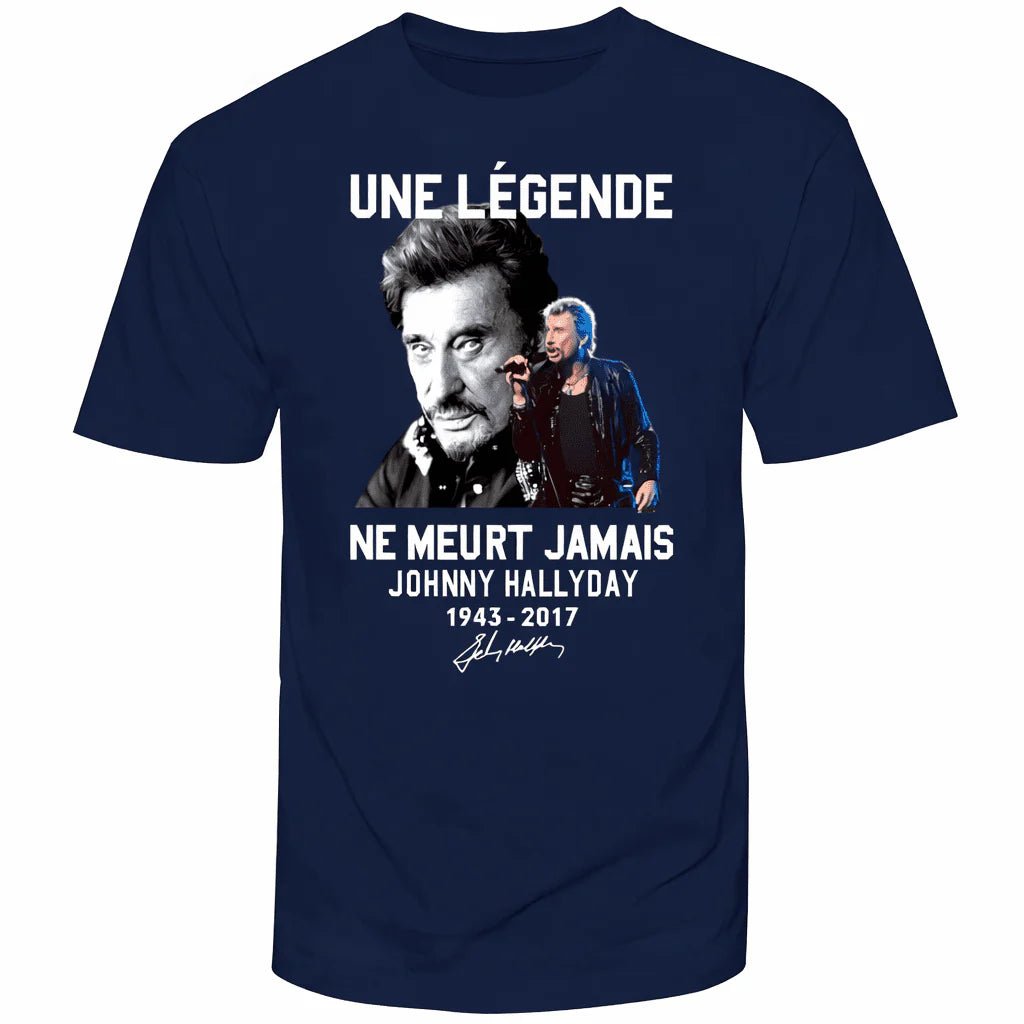 Tee-shirt Johnny Hallyday en coton, Une légende ne meurt jamais, 5 couleurs – Image 2