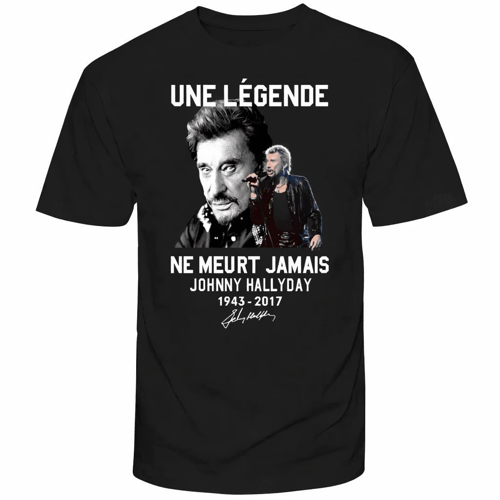 Tee-shirt Johnny Hallyday en coton, Une légende ne meurt jamais, 5 couleurs