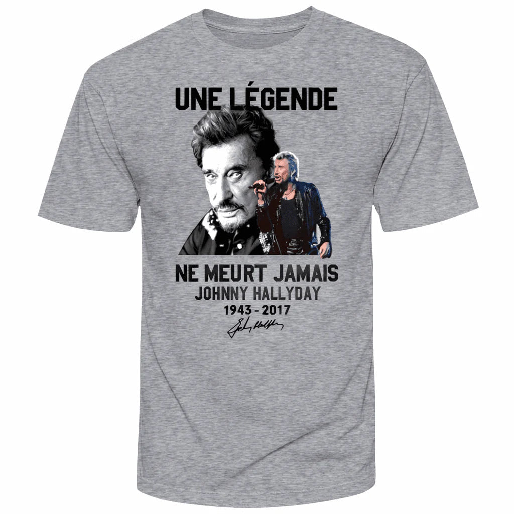 Tee-shirt Johnny Hallyday en coton, Une légende ne meurt jamais, 5 couleurs – Image 4
