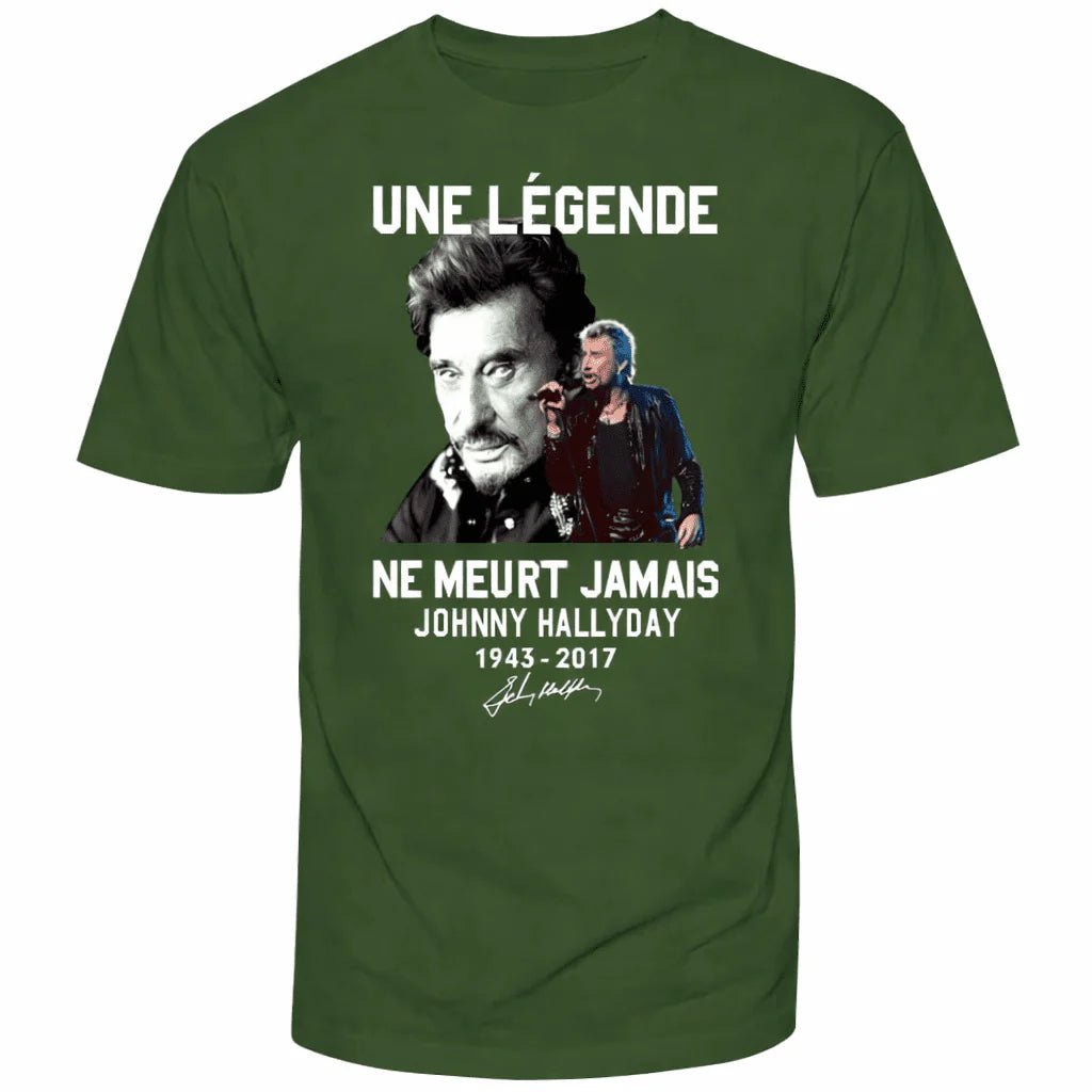 Tee-shirt Johnny Hallyday en coton, Une légende ne meurt jamais, 5 couleurs – Image 5