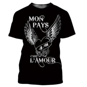 Tee-shirt Johnny Hallyday avec inscription Mon pays c'est l'amour