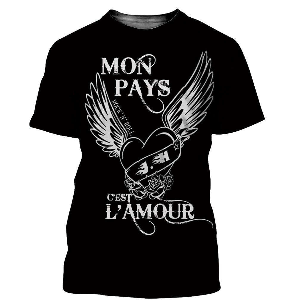 Tee-shirt Johnny Hallyday avec inscription Mon pays c'est l'amour